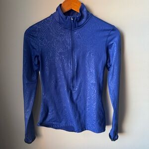 NIKE Royal Blue 1/2 Zip Athletic Patterned and Logo Dri-Fit Women’s Top